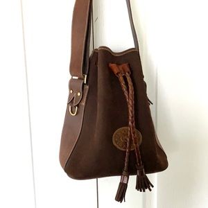 Dooney and Bourke Bucket Bag Brown Suede with Leather Trim
